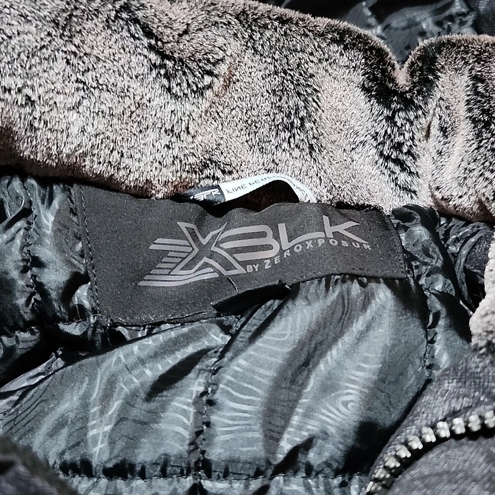 XBLK BY ZEROXPOSUR GRAY & BLACK INSULATED FAUX-FUR HOODIE JACKET COAT - Picture 2 of 16
